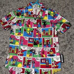 Kids Size 8 Moschino Colorful Comic Print Button Down Shirt